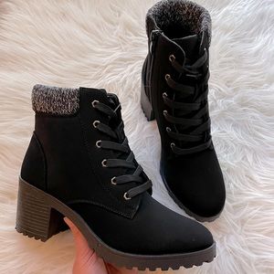 Black Faux Suede Lace Up Booties